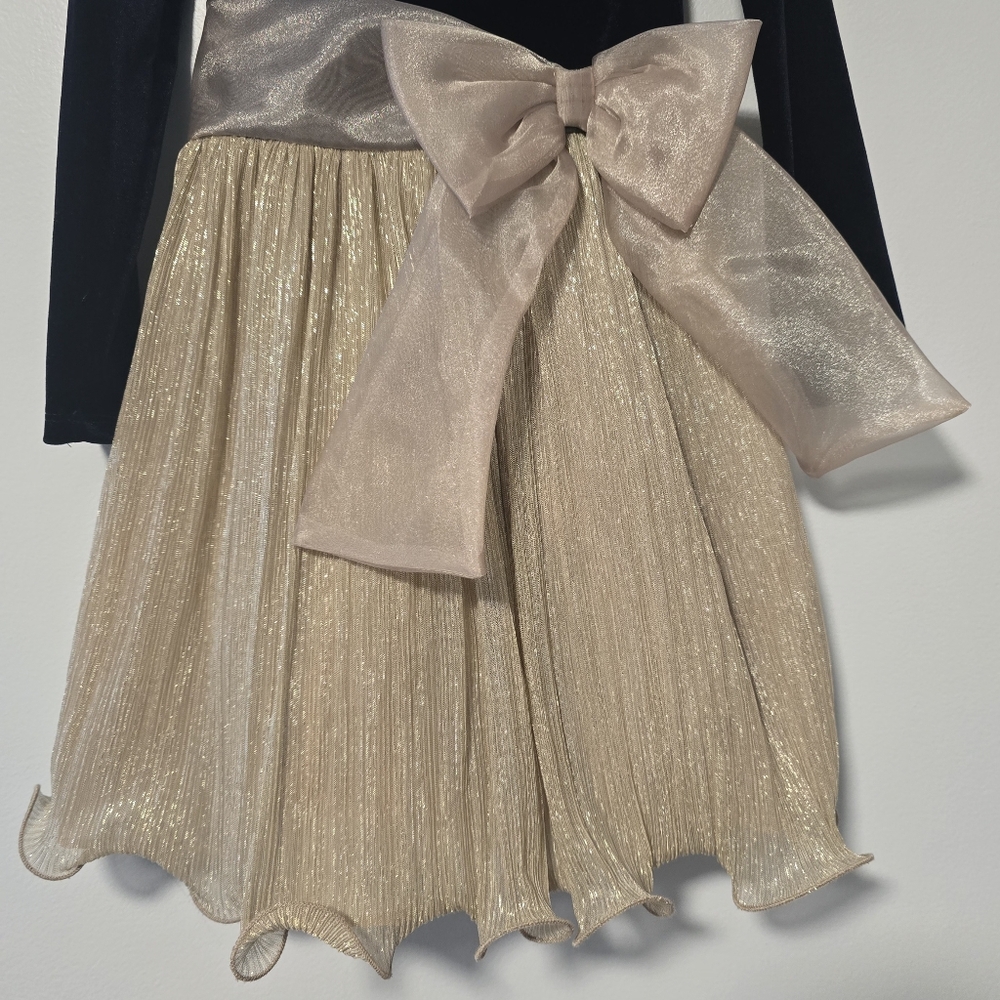 5T Toddler Girls' Bonnie Jean Blue/Gold Holiday Dress - Picture 3 of 9